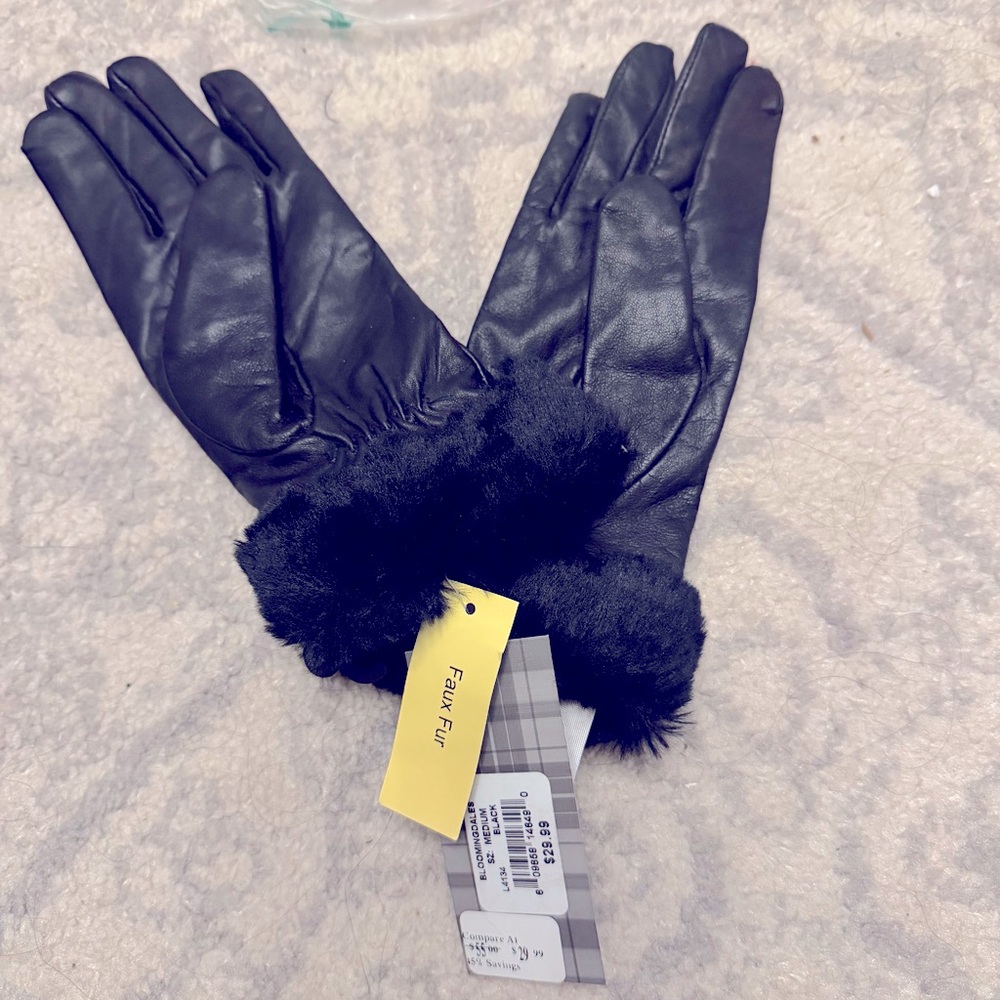 Warm leather winter gloves